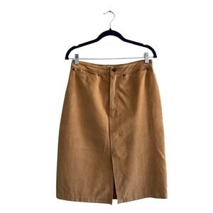 Vintage Bagtelle 100% Leather High Waist Knee Length Camel Color Skirt Slit Sz 6